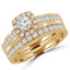 Round Diamond Cushion Halo Engagement Ring and Wedding Band Set Ring in Yellow Gold (MVS0140-Y)