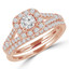 Round Diamond Split-Shank Cushion Halo Engagement Ring and Wedding Band Set Ring in Rose Gold (MVS0141-R)