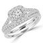 Round Diamond Split-Shank Cushion Halo Engagement Ring and Wedding Band Set Ring in White Gold (MVS0141-W)