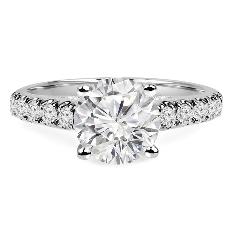 Round Diamond Solitaire with Accents Engagement Ring in White Gold (MVS0142-W)