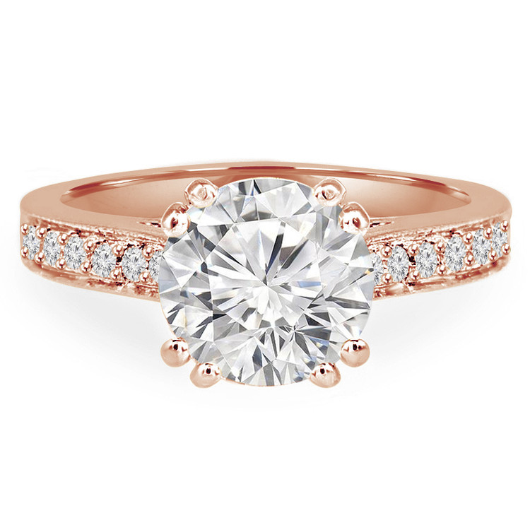 Round Diamond Double Prong Solitaire with Accents Engagement Ring in Rose Gold (MVS0143-R)