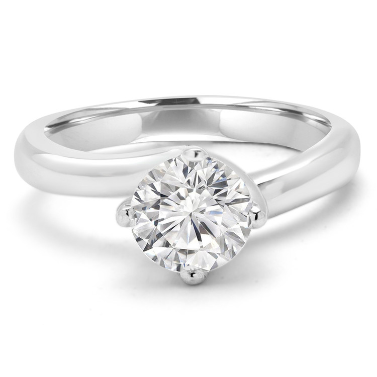 Round Diamond Bypass Solitaire Engagement Ring in White Gold (MVS0145-W)