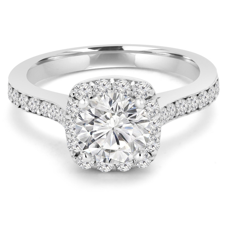 Round Diamond Cushion Halo Engagement Ring in White Gold (MVS0155-W)