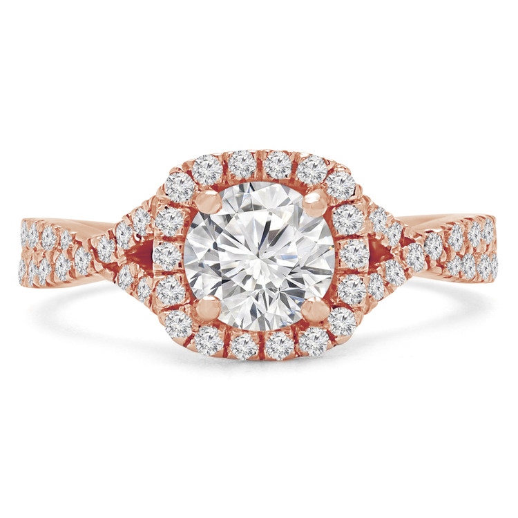 Round Diamond Split-Shank Cushion Halo Engagement Ring in Rose Gold (MVS0161-R)