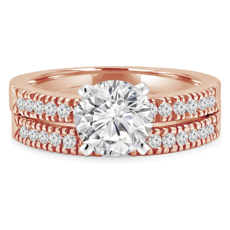 Round Diamond Solitaire with Accents Engagement Ring and Wedding Band Set Ring in Rose Gold (MVS0164-R)