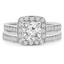 Round Diamond Cushion Solitaire with Accents Engagement Ring and Wedding Band Set Ring in White Gold (MVS0165-W)