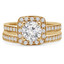 Round Diamond Cushion Solitaire with Accents Engagement Ring and Wedding Band Set Ring in Yellow Gold (MVS0165-Y)