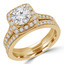 Round Diamond Cushion Solitaire with Accents Engagement Ring and Wedding Band Set Ring in Yellow Gold (MVS0165-Y)