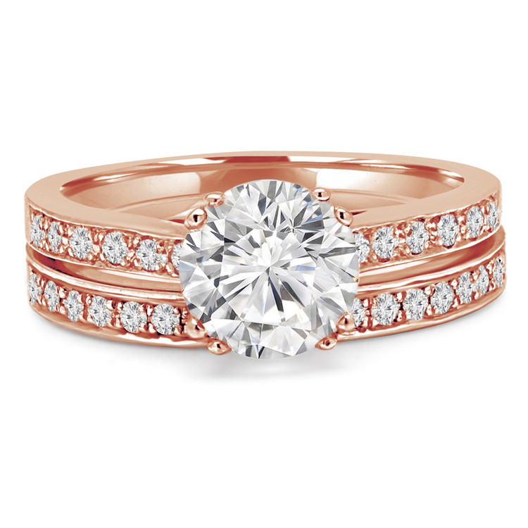 Round Diamond Solitaire with Accents Engagement Ring and Wedding Band Set Ring in Rose Gold (MVS0166-R)