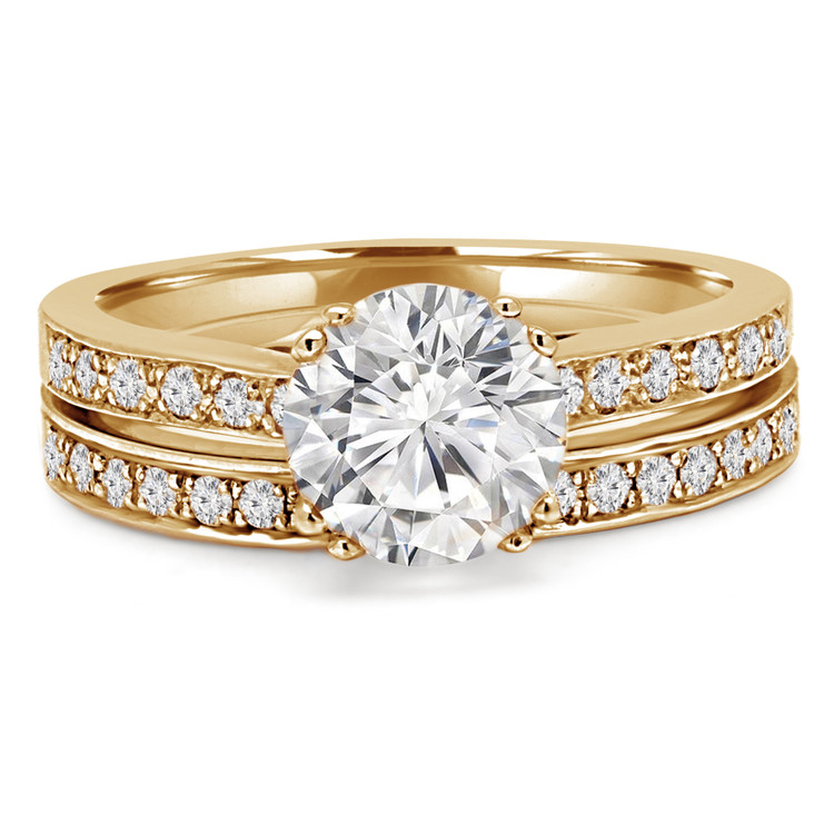 Round Diamond Solitaire with Accents Engagement Ring and Wedding Band Set Ring in Yellow Gold (MVS0166-Y)