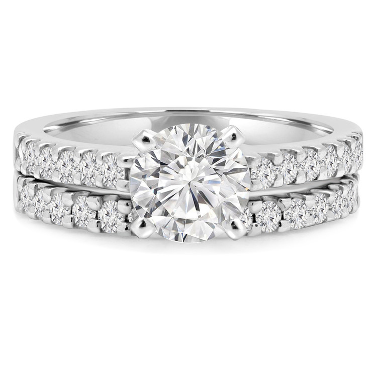 Round Diamond Solitaire with Accents Engagement Ring and Wedding Band Set Ring in White Gold (MVS0168-W)