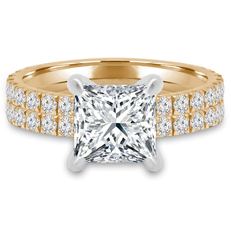 Princess Diamond Solitaire with Accents Engagement Ring and Wedding Band Set Ring in Yellow Gold (MVS0169-Y)