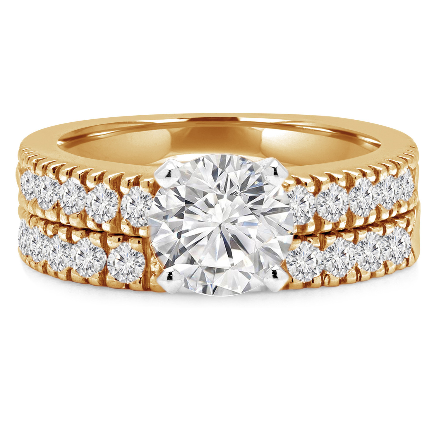 Round Diamond Solitaire with Accents Engagement Ring and Wedding Band Set Ring in Yellow Gold (MVS0170-Y)