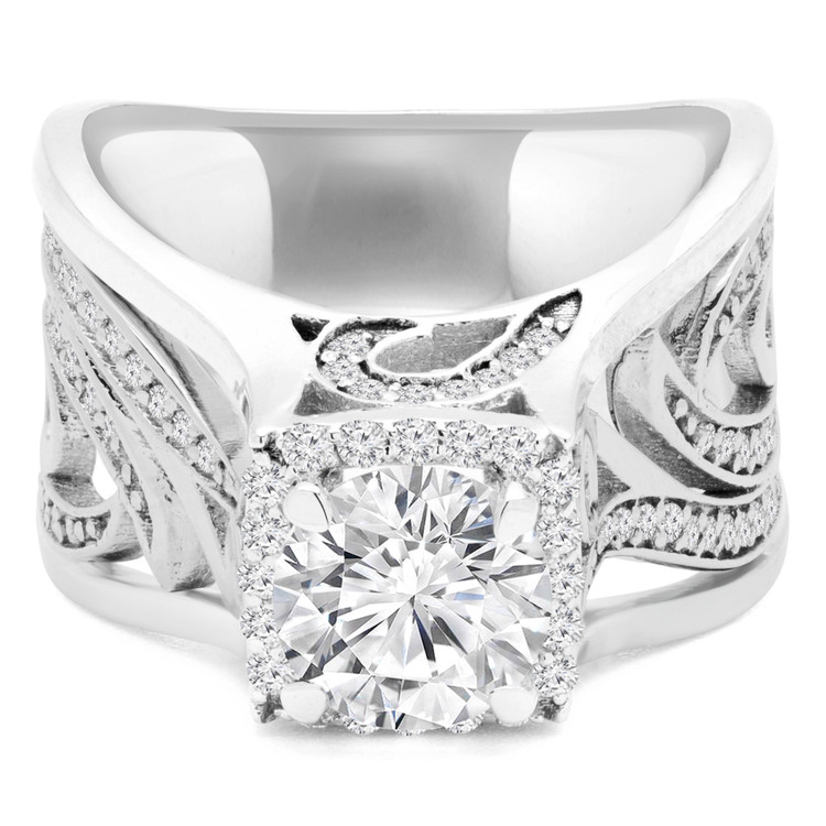 Round Diamond Vintage Halo Engagement Ring in White Gold (MVS0178-W)
