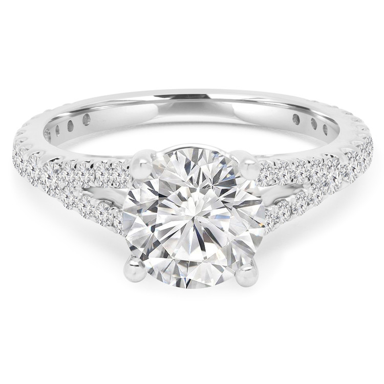 Round Diamond Split-Shank Solitaire with Accents Engagement Ring in White Gold (MVS0180-W)