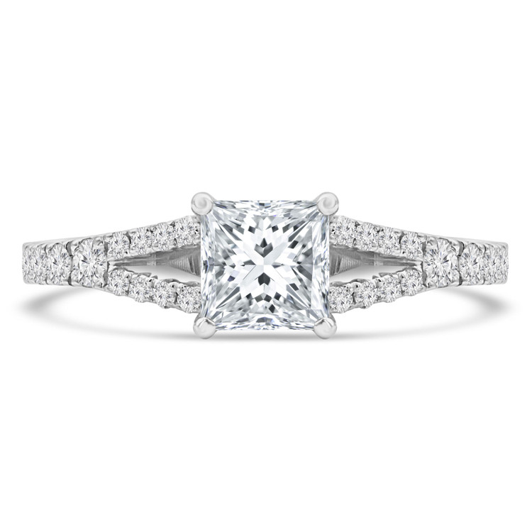 Princess Diamond Split-Shank Solitaire with Accents Engagement Ring in White Gold (MVS0185-W)