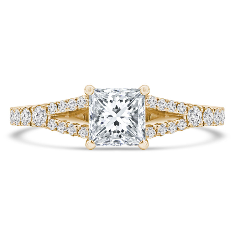 Princess Diamond Split-Shank Solitaire with Accents Engagement Ring in Yellow Gold (MVS0185-Y)