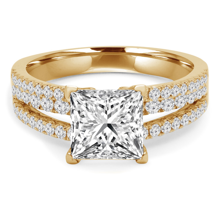 Princess Diamond Split-Shank Solitaire with Accents Engagement Ring in Yellow Gold (MVS0186-Y)