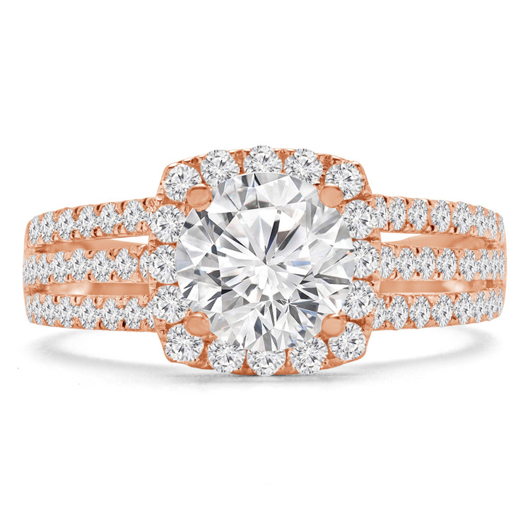 Round Diamond Three-Row Cushion Halo Engagement Ring in Rose Gold (MVS0203-R)