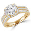 Round Diamond Three-Row Cushion Halo Engagement Ring in Yellow Gold (MVS0203-Y)