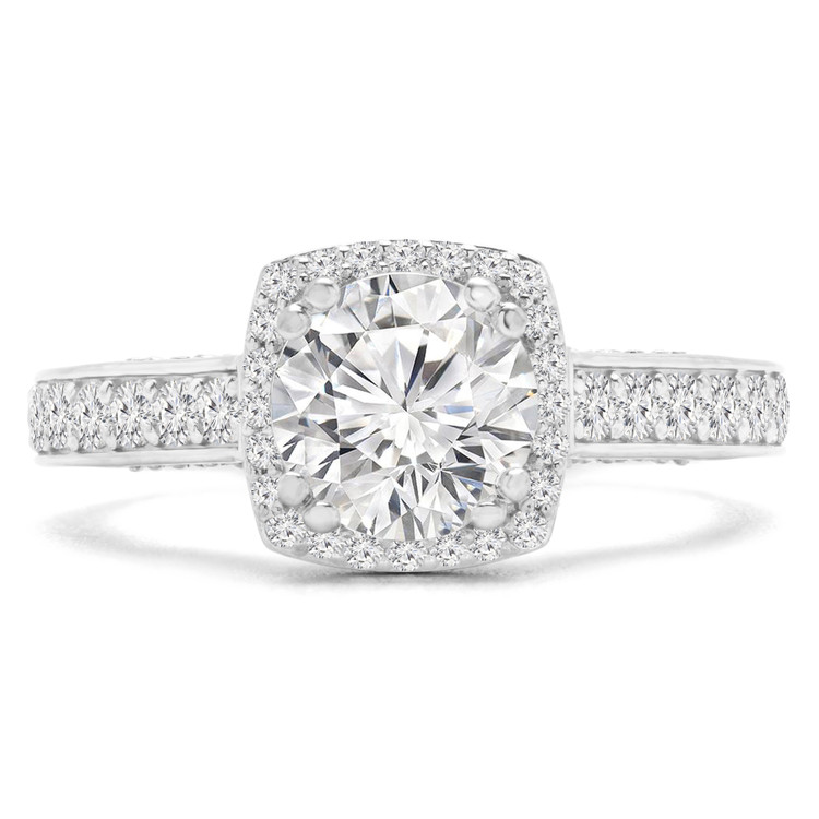 Round Diamond Cushion Halo Engagement Ring in White Gold (MVS0216-W)