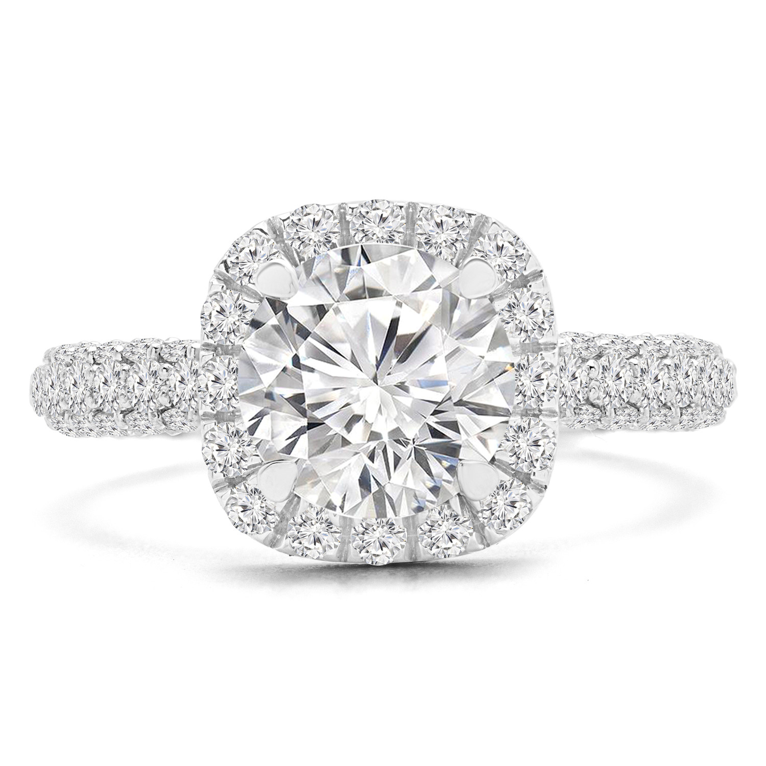 Round Diamond Cushion Halo Engagement Ring in White Gold (MVS0221-W)