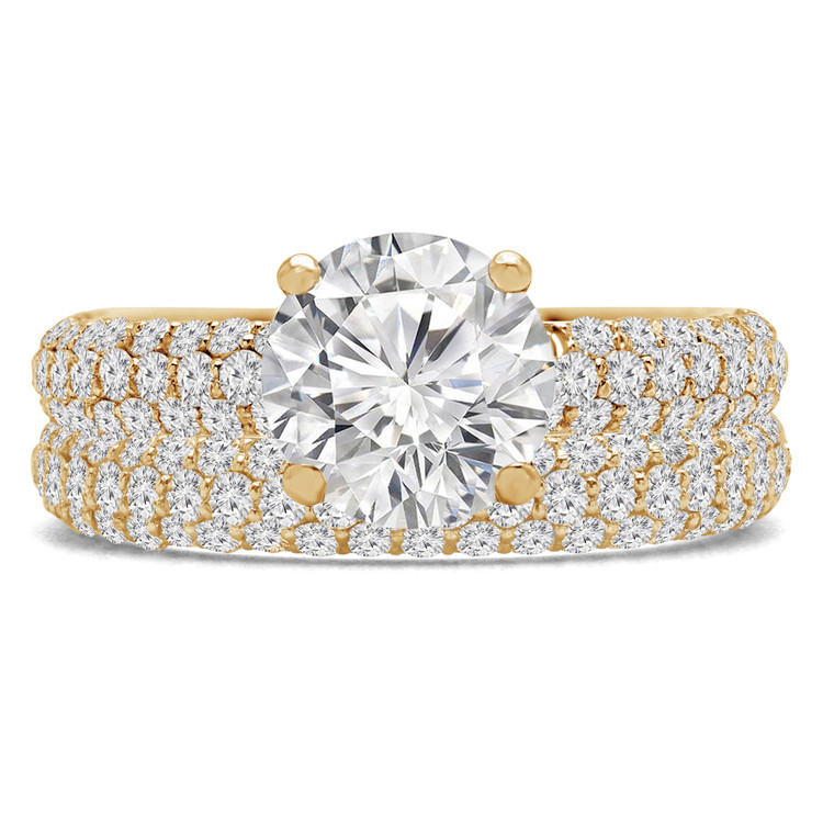 Round Diamond Three-Row Solitaire with Accents Engagement Ring and Wedding Band Set Ring in Yellow Gold (MVS0223-Y)