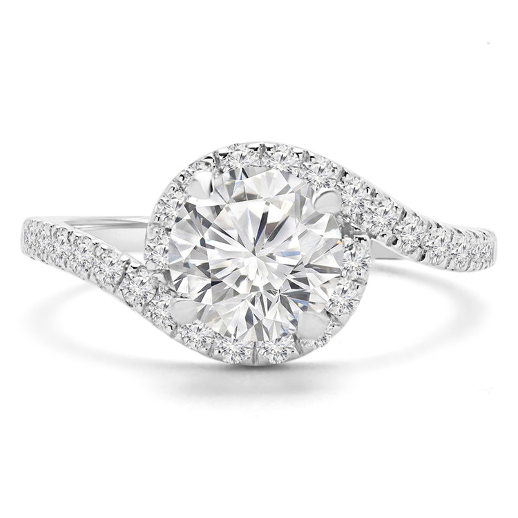 Round Diamond Bypass Halo Engagement Ring in White Gold (MVS0224-W)
