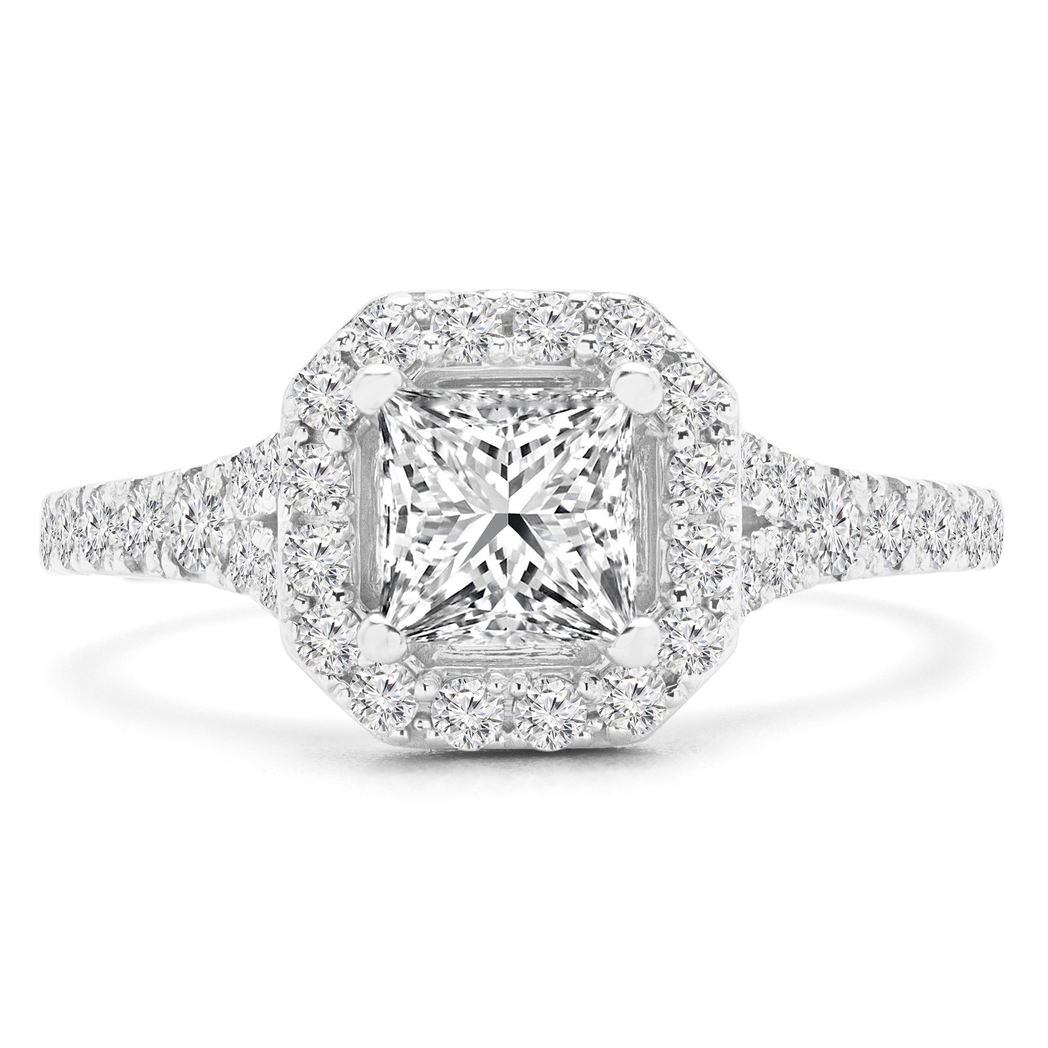 Princess Diamond Cushion Halo Engagement Ring in White Gold (MVS0225-W)