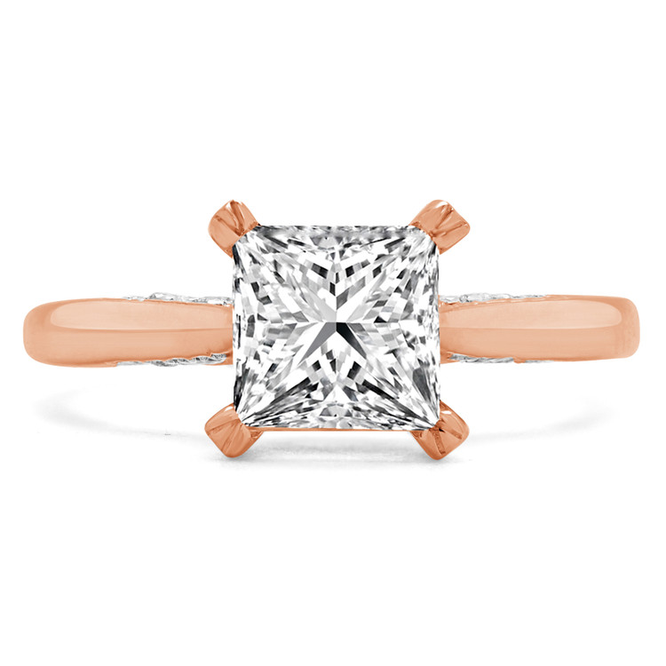 Princess Diamond Vintage Hidden Halo Solitaire with Accents Engagement Ring in Rose Gold (MVS0227-R)