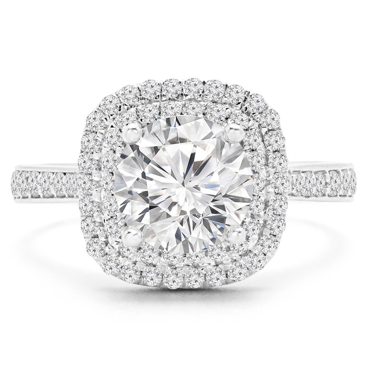 Round Diamond Double Cushion Halo Engagement Ring in White Gold (MVS0229-W)