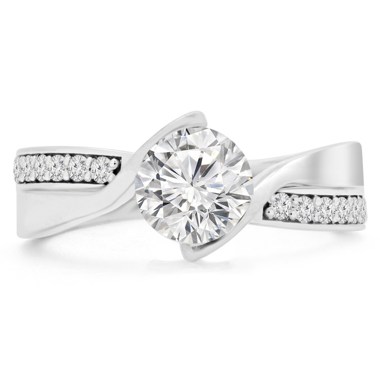 Round Diamond Solitaire with Accents Engagement Ring in White Gold (MVS0235-W)