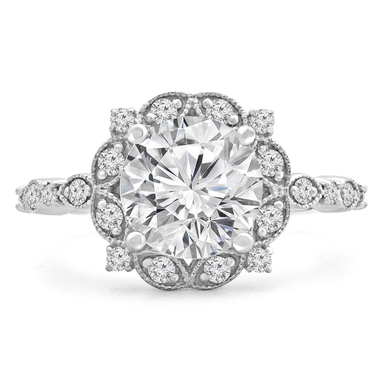 Round Diamond Vintage Halo Engagement Ring in White Gold (MVS0237-W)