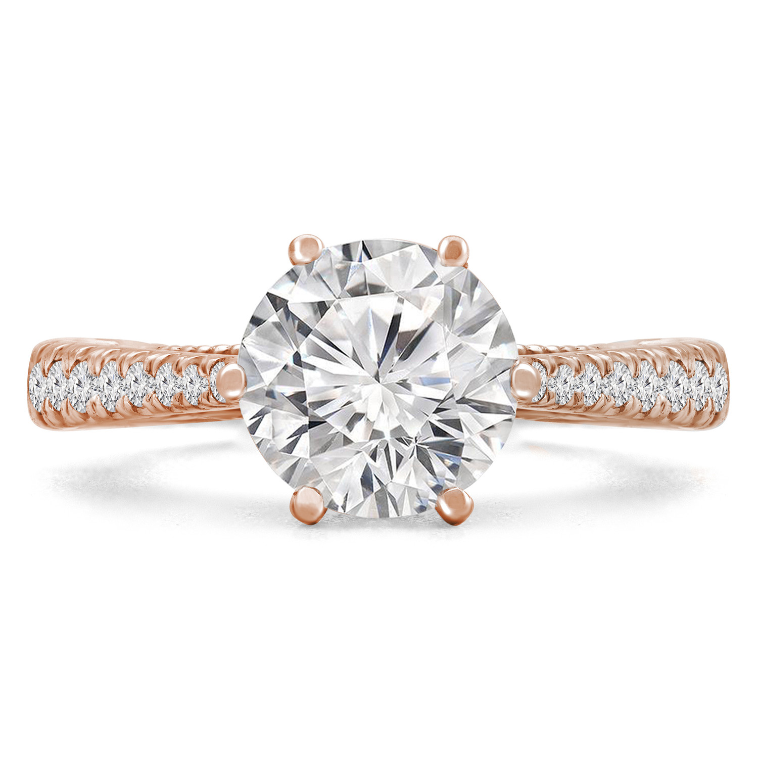 Round Diamond Vintage Solitaire with Accents Engagement Ring in Rose Gold (MVS0238-R)