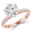 Round Diamond 6-Prong Hidden Halo Solitaire with Accents Engagement Ring in Rose Gold (MVS0250-R)