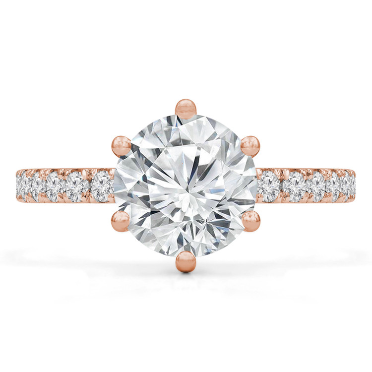 Round Diamond 6-Prong Hidden Halo Solitaire with Accents Engagement Ring in Rose Gold (MVS0252-R)