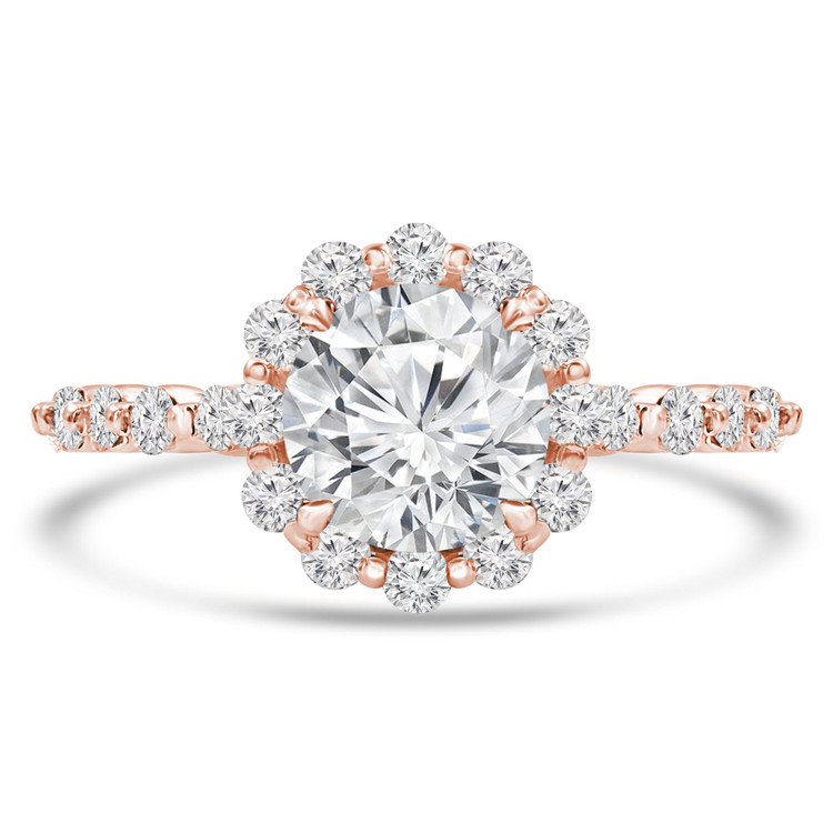 Round Diamond Floral Shared Prong Halo Engagement Ring in Rose Gold with Accents (MVS0256-R)