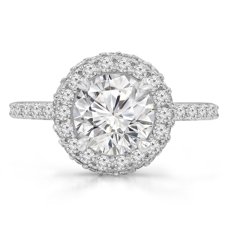 Round Diamond High Set Rollover Halo Engagement Ring in White Gold with Accents (MVS0257-W)