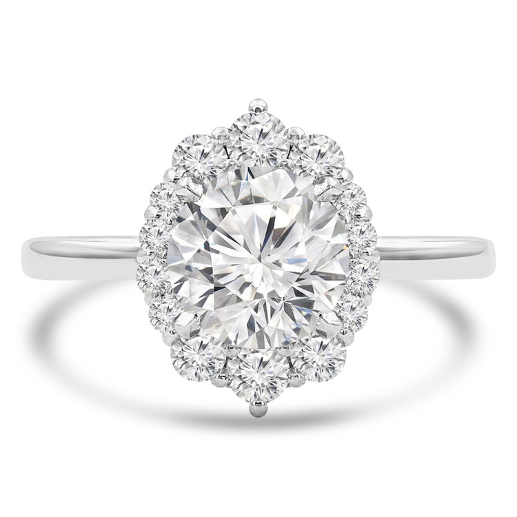 Round Diamond Floral Oval Halo Engagement Ring in White Gold (MVS0258-W)
