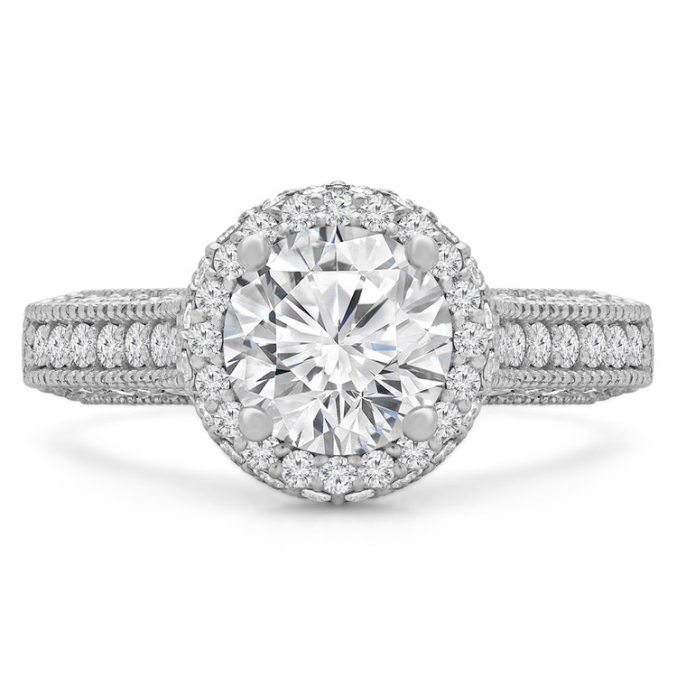Round Diamond Vintage Rollover Halo Engagement Ring in White Gold with Accents (MVS0259-W)