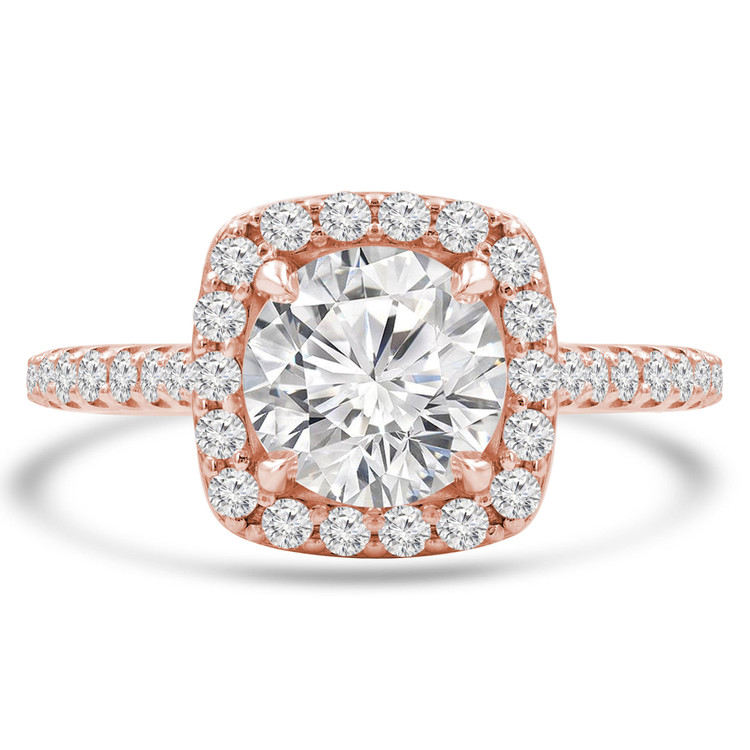 Round Diamond Cathedral Open Bridge Cushion Halo Engagement Ring in Rose Gold with Accents (MVS0260-R)