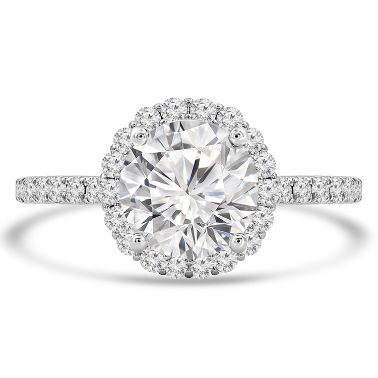 Round Diamond Cathedral Halo Engagement Ring in White Gold with Accents (MVS0261-W)