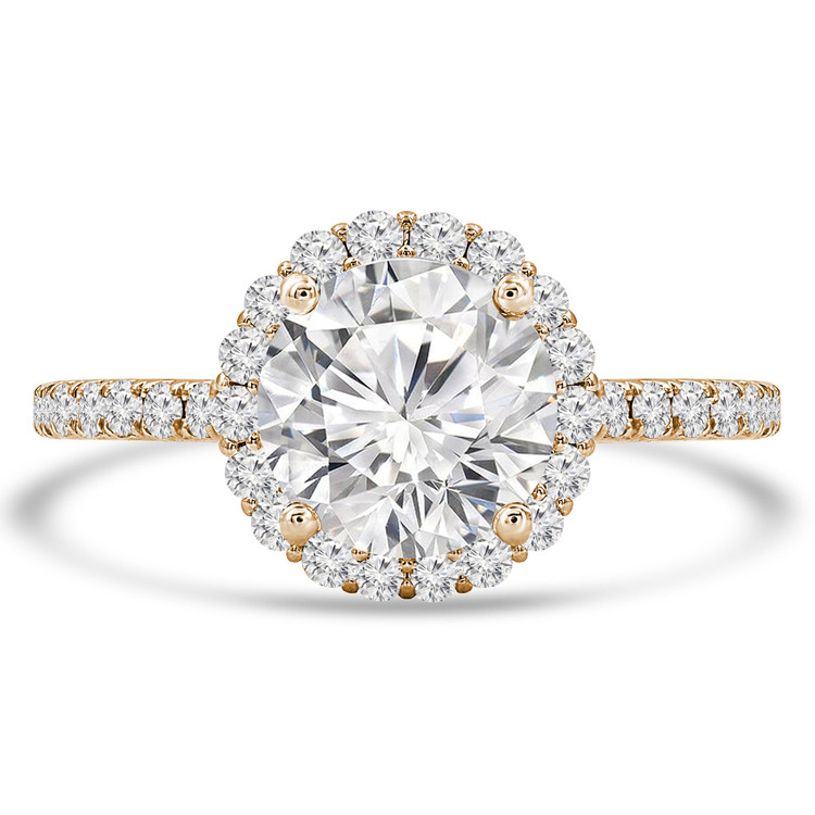Round Diamond Cathedral Halo Engagement Ring in Yellow Gold with Accents (MVS0261-Y)