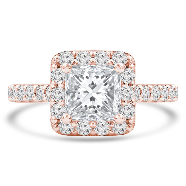 Princess Diamond Cathedral Cushion Halo Engagement Ring in Rose Gold with Accents (MVS0262-R)