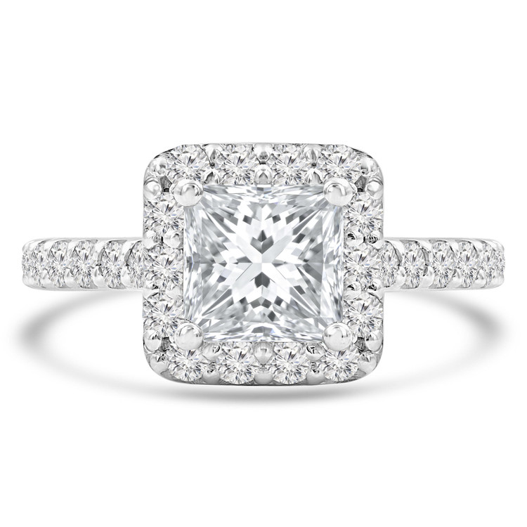 Princess Diamond Cathedral Cushion Halo Engagement Ring in White Gold with Accents (MVS0262-W)