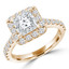 Princess Diamond Cathedral Cushion Halo Engagement Ring in Yellow Gold with Accents (MVS0262-Y)