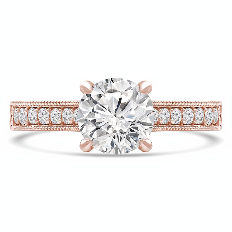 Round Diamond Vintage Solitaire with Accents Engagement Ring in Rose Gold (MVS0285-R)