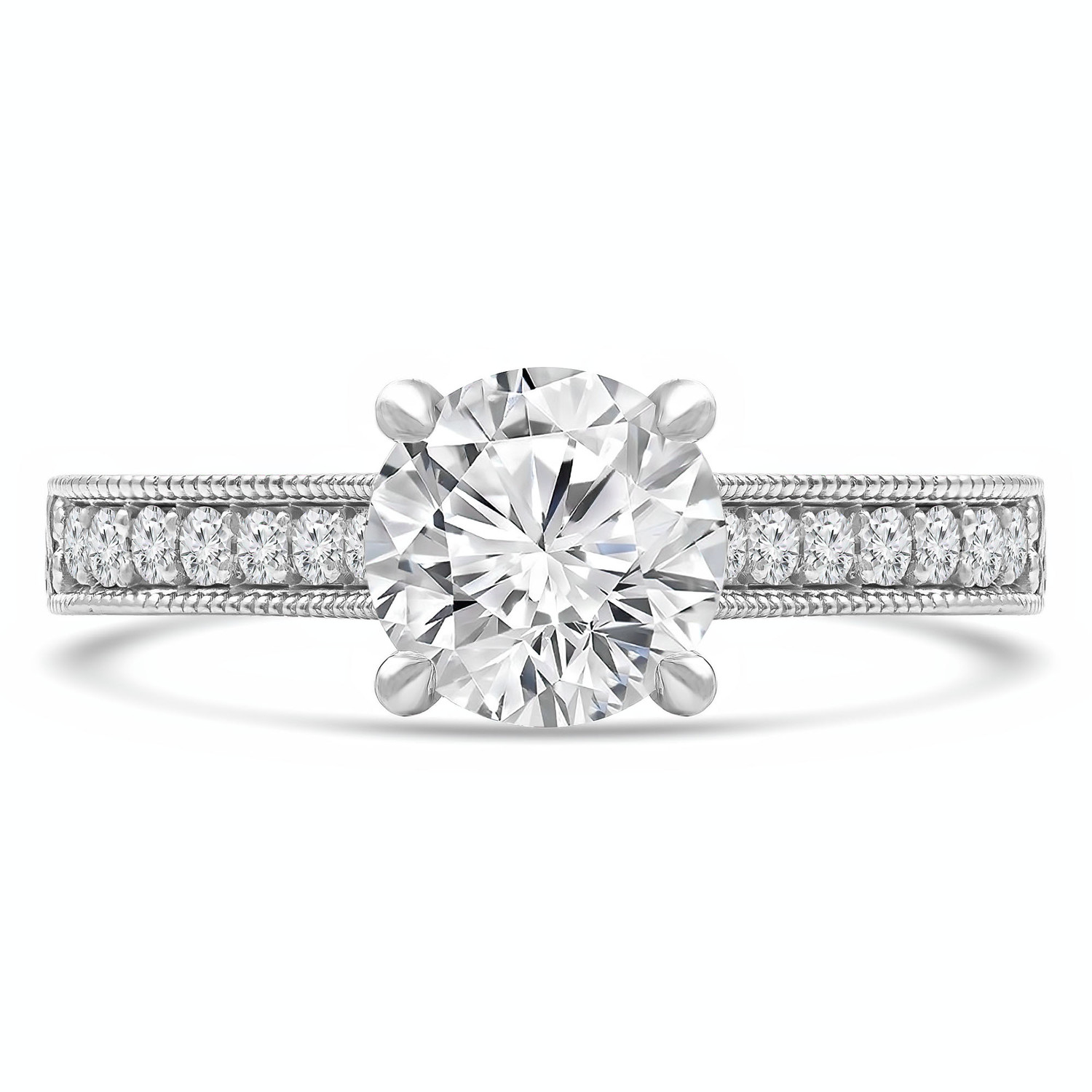 Round Diamond Vintage Solitaire with Accents Engagement Ring in White Gold (MVS0285-W)