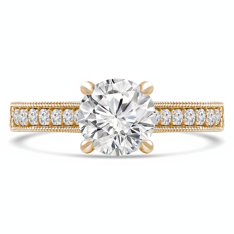 Round Diamond Vintage Solitaire with Accents Engagement Ring in Yellow Gold (MVS0285-Y)