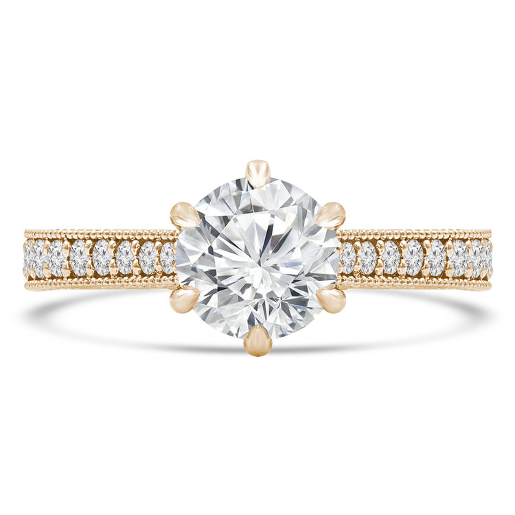 Round Diamond Vintage 6-Prong Solitaire with Accents Engagement Ring in Yellow Gold (MVS0287-Y)